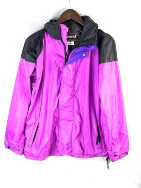 Marmot L Nylon Gore-Tex Bright Purple and Black Hooded Windbreaker Ski Jacket